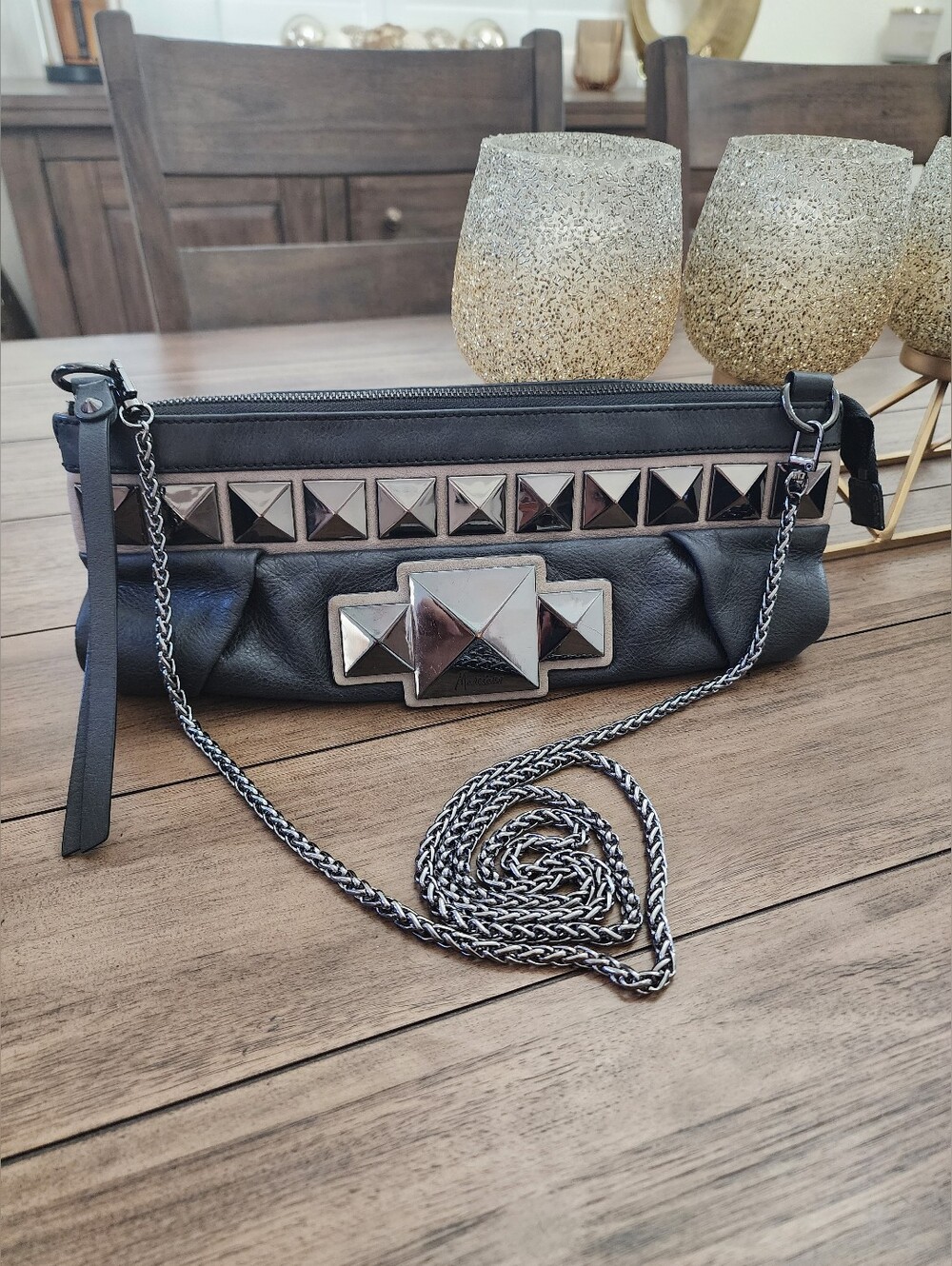 Guess By Marciano Black & Cream Genuine Leather Crossbody Bag